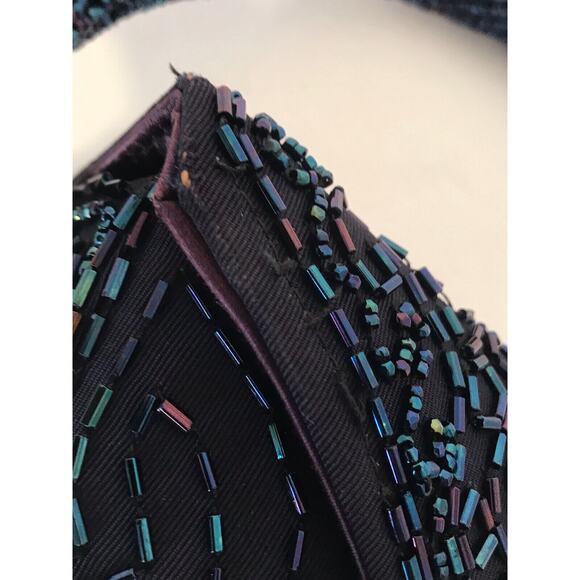 Silk Taffeta Beaded Bucket Purse Handbag Embellished Rauf Co Snap Vintage - Picture 11 of 16